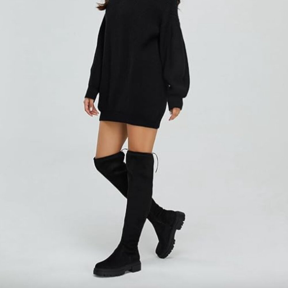 Women's Over the Knee High Boots Stretch Platform Block Heel Long Boots Sz 8